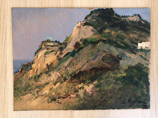 Quadro vintage-Paesaggio-dipinto a olio su masonite