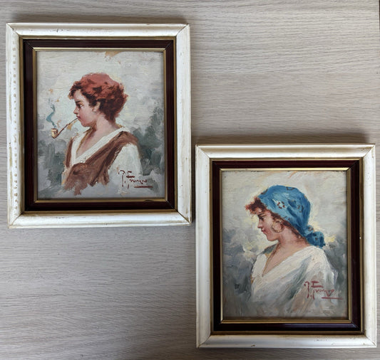 Coppia quadri -Figure- Francesco Pecoraro dipinti a olio