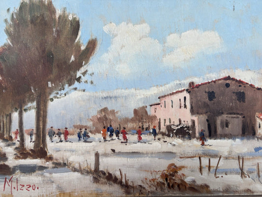 Quadro -Paesaggio Innevato- Maria Izzo dipinto a olio su tavoletta