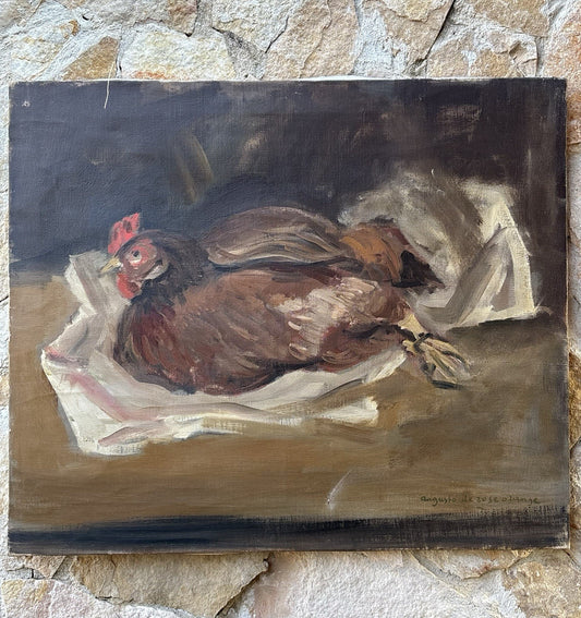 Quadro -Gallina- Augusto Orange De Rose dipinto a olio su tela