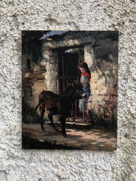 Quadro vintage -Asinello- dipinto a olio su tela