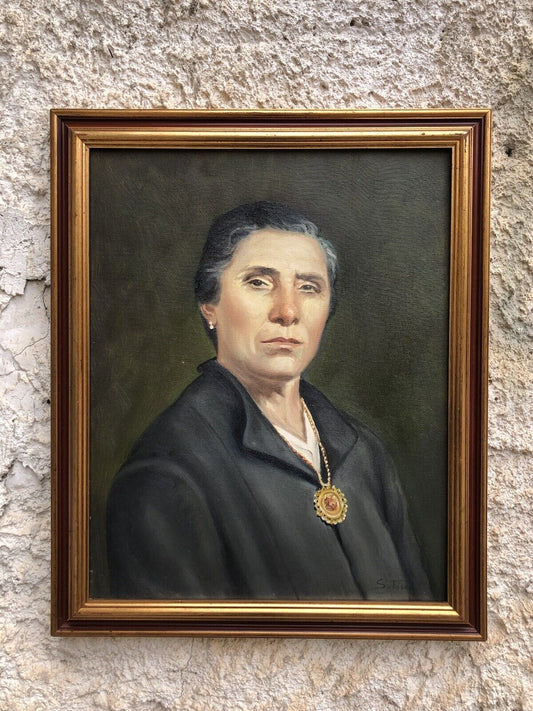 Quadro vintage -Ritratto Di Donna- dipinto a olio su tela