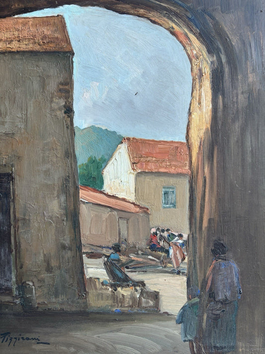 Quadro -Cortile Del Palazzo- Edoardo Pizzirani dipinto a olio