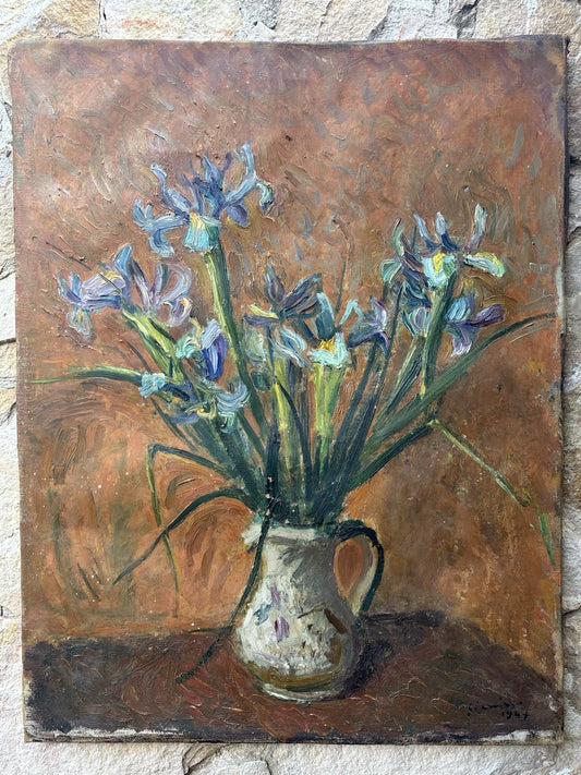 Quadro antico -Vaso Con Fiori- Manilo Giarrizzo- dipinto a olio su tela