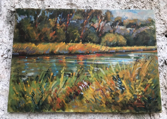Quadro vintage -Sponde Del Fiume Volturno- dipinto a olio su tela
