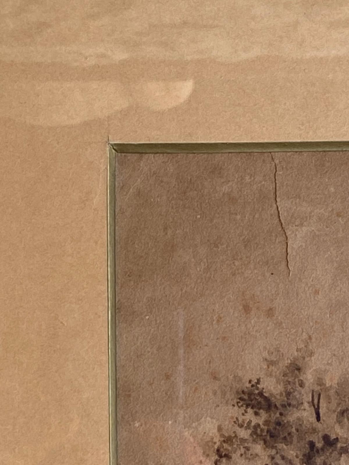 Quadro antico -Paesaggio- disegnato a mano con tecnica seppia su carta