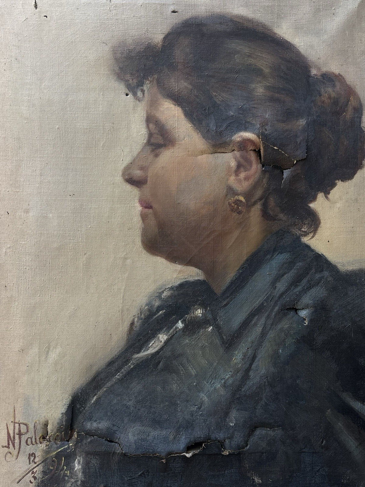 Quadro antico -Profilo Di Donna- dipinto a olio su tela