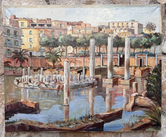 Quadro -Pozzuoli, Tempio Di Serapide- dipinto a olio su tela