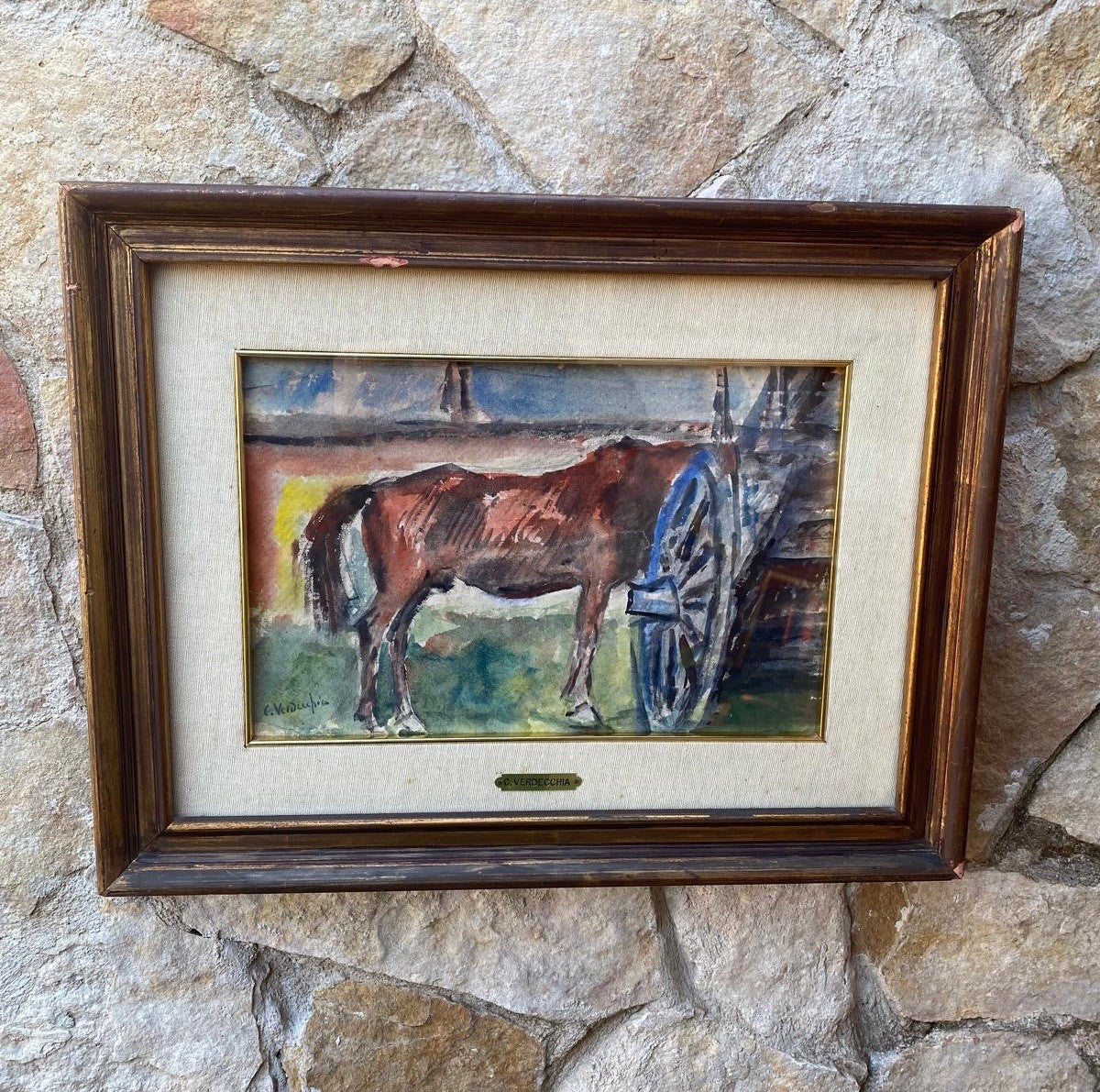Quadro -Carretta Con Cavallo- Carlo Verdecchia- acquerello