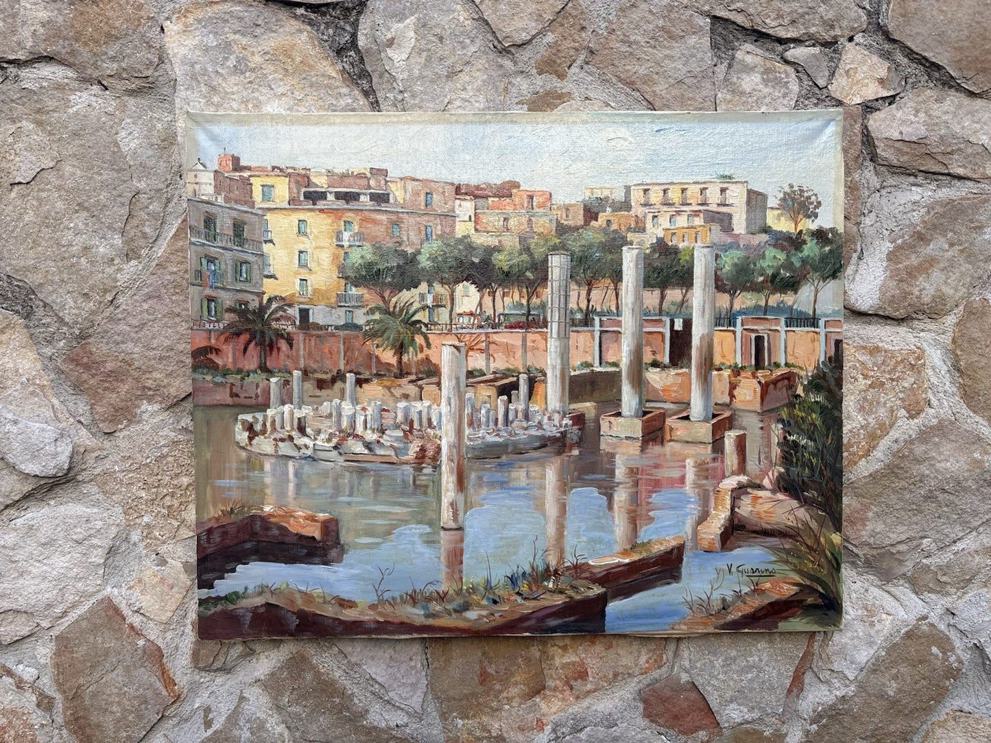 Quadro -Pozzuoli, Tempio Di Serapide- dipinto a olio su tela