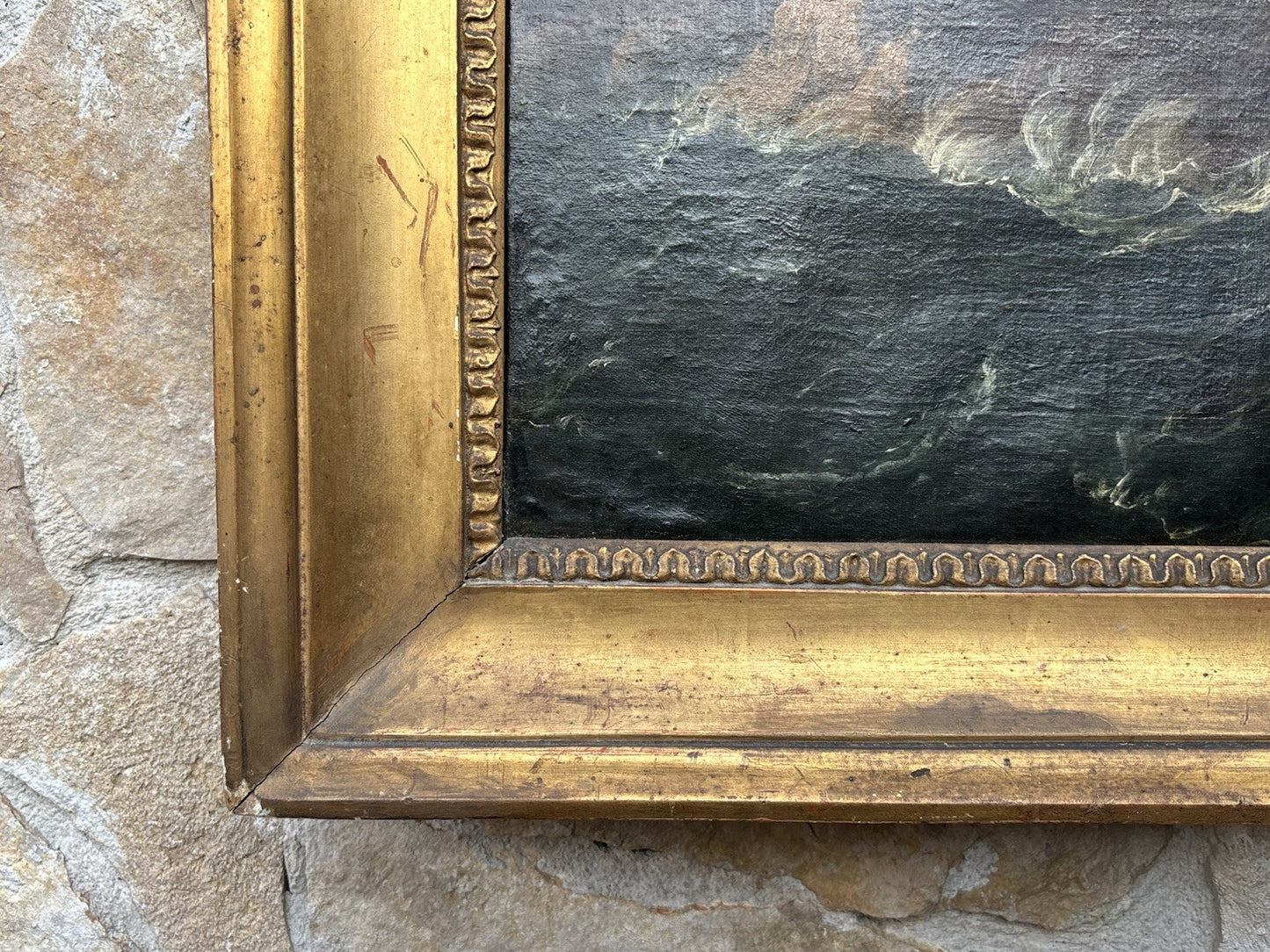 Quadro antico -Scogliera Con Mareggiata- dipinto a olio su tela