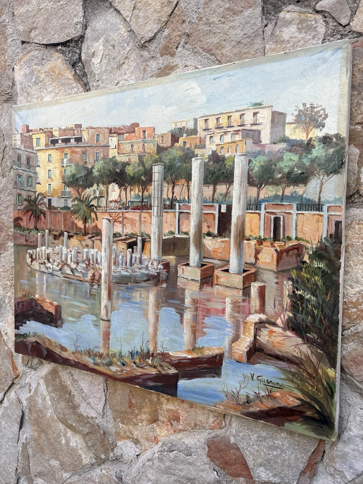 Quadro -Pozzuoli, Tempio Di Serapide- dipinto a olio su tela
