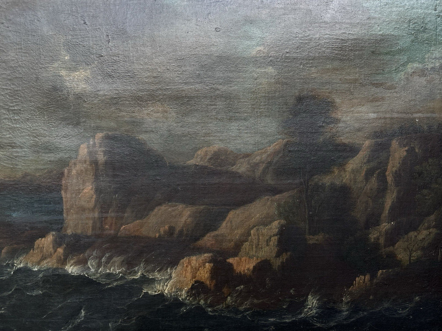 Quadro antico -Scogliera Con Mareggiata- dipinto a olio su tela