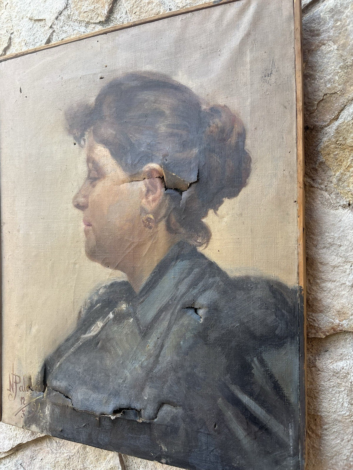 Quadro antico -Profilo Di Donna- dipinto a olio su tela