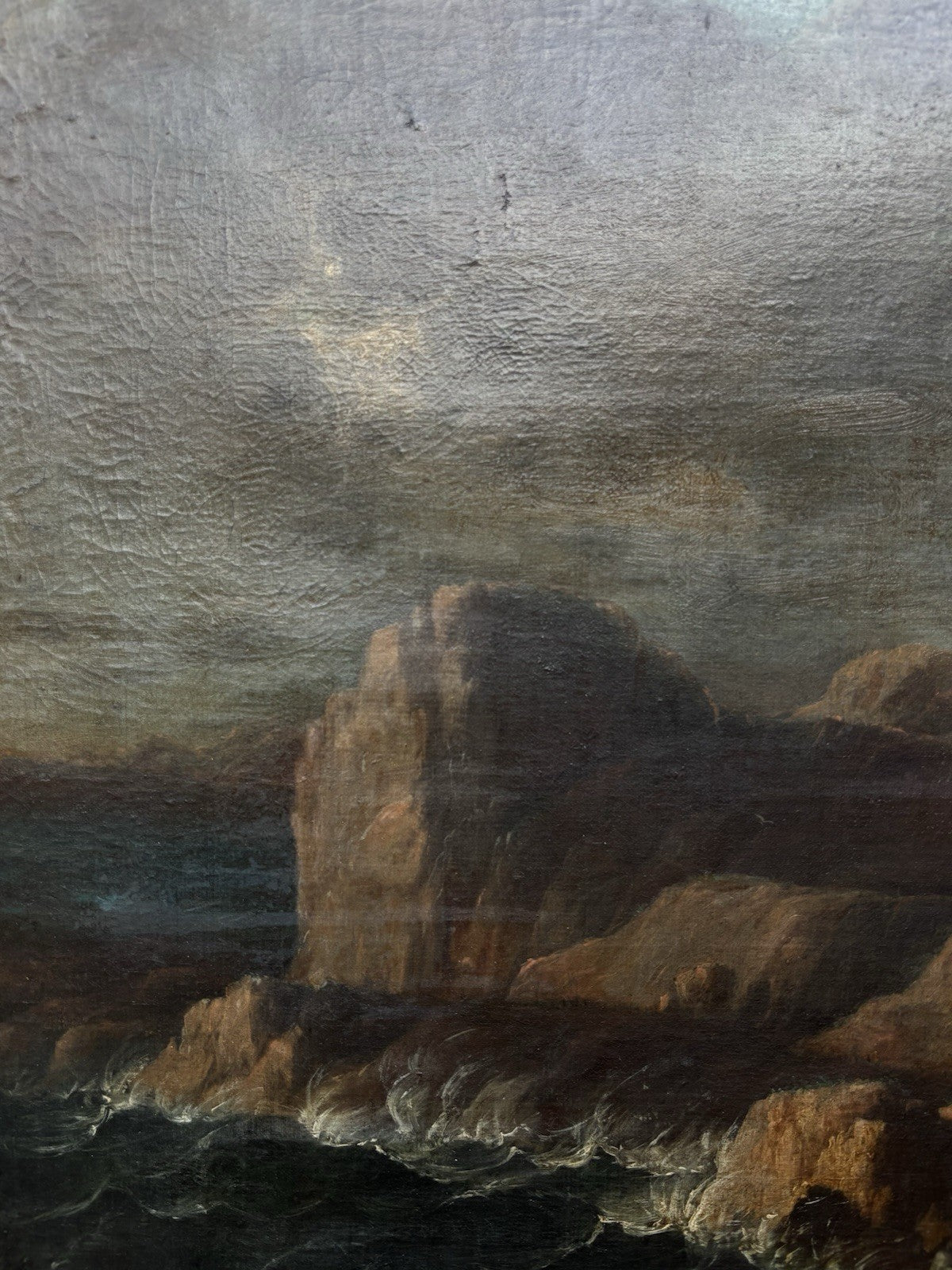Quadro antico -Scogliera Con Mareggiata- dipinto a olio su tela