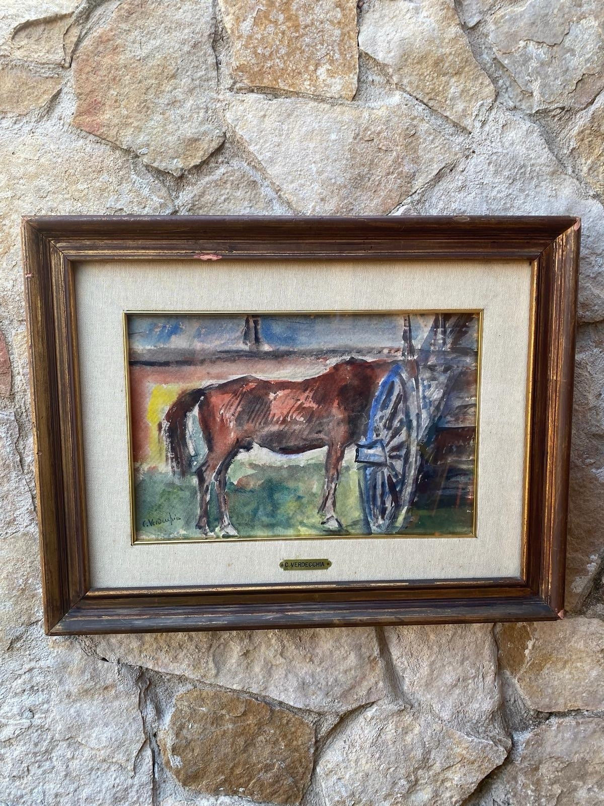 Quadro -Carretta Con Cavallo- Carlo Verdecchia- acquerello