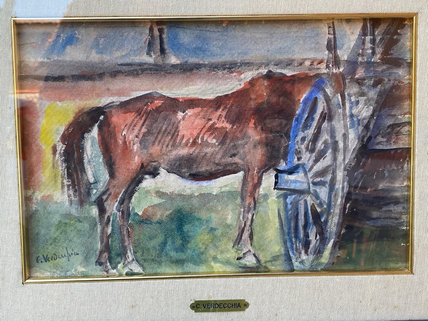 Quadro -Carretta Con Cavallo- Carlo Verdecchia- acquerello