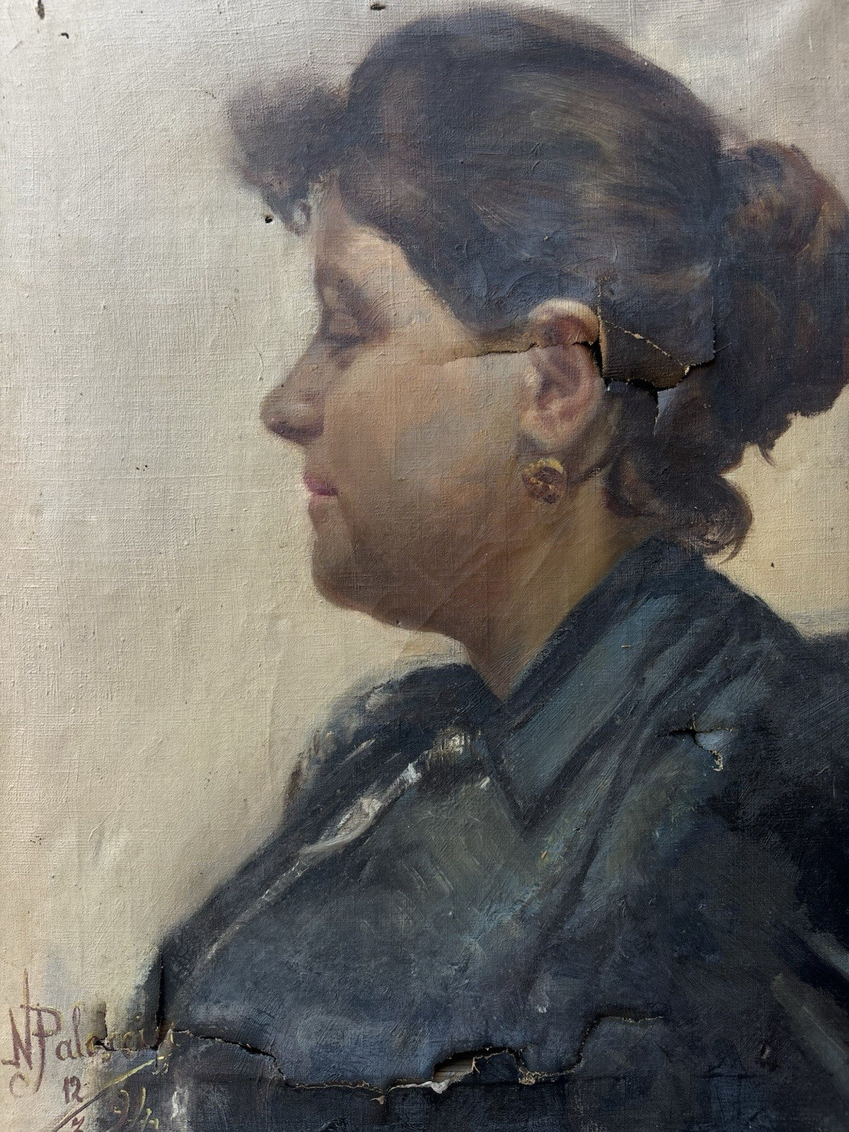 Quadro antico -Profilo Di Donna- dipinto a olio su tela