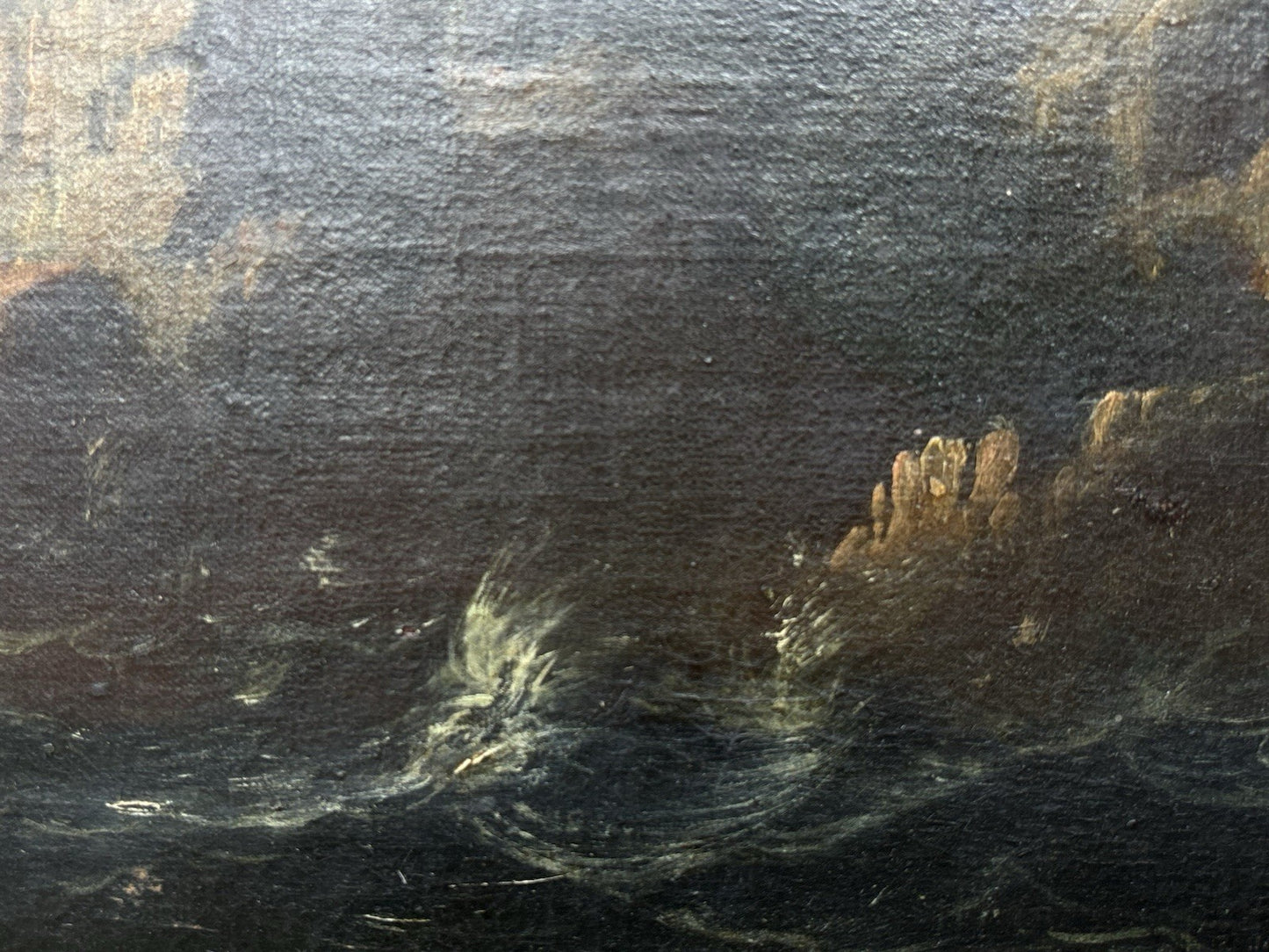 Quadro antico -Scogliera Con Mareggiata- dipinto a olio su tela