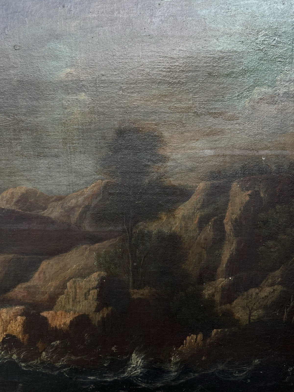 Quadro antico -Scogliera Con Mareggiata- dipinto a olio su tela