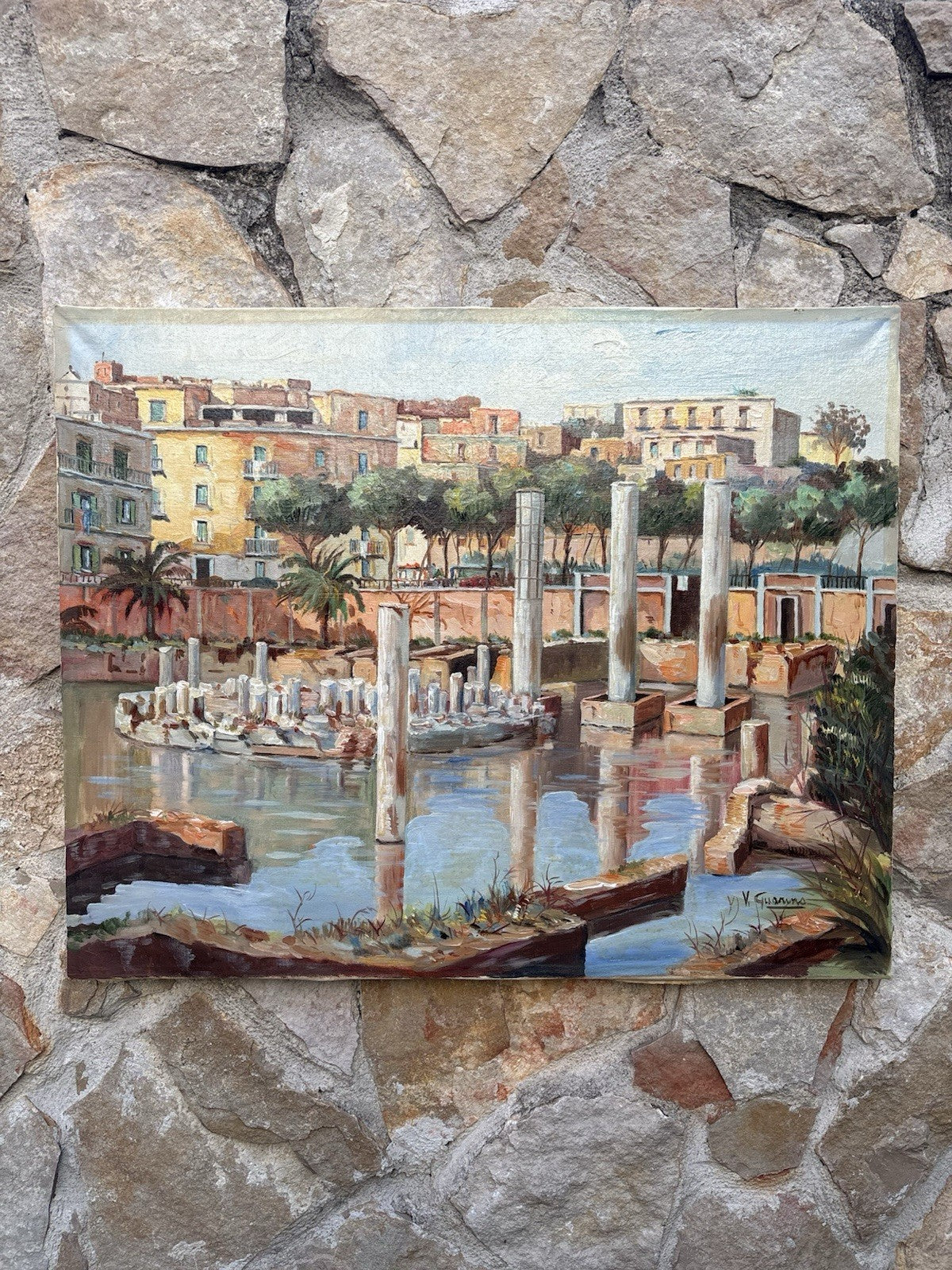 Quadro -Pozzuoli, Tempio Di Serapide- dipinto a olio su tela