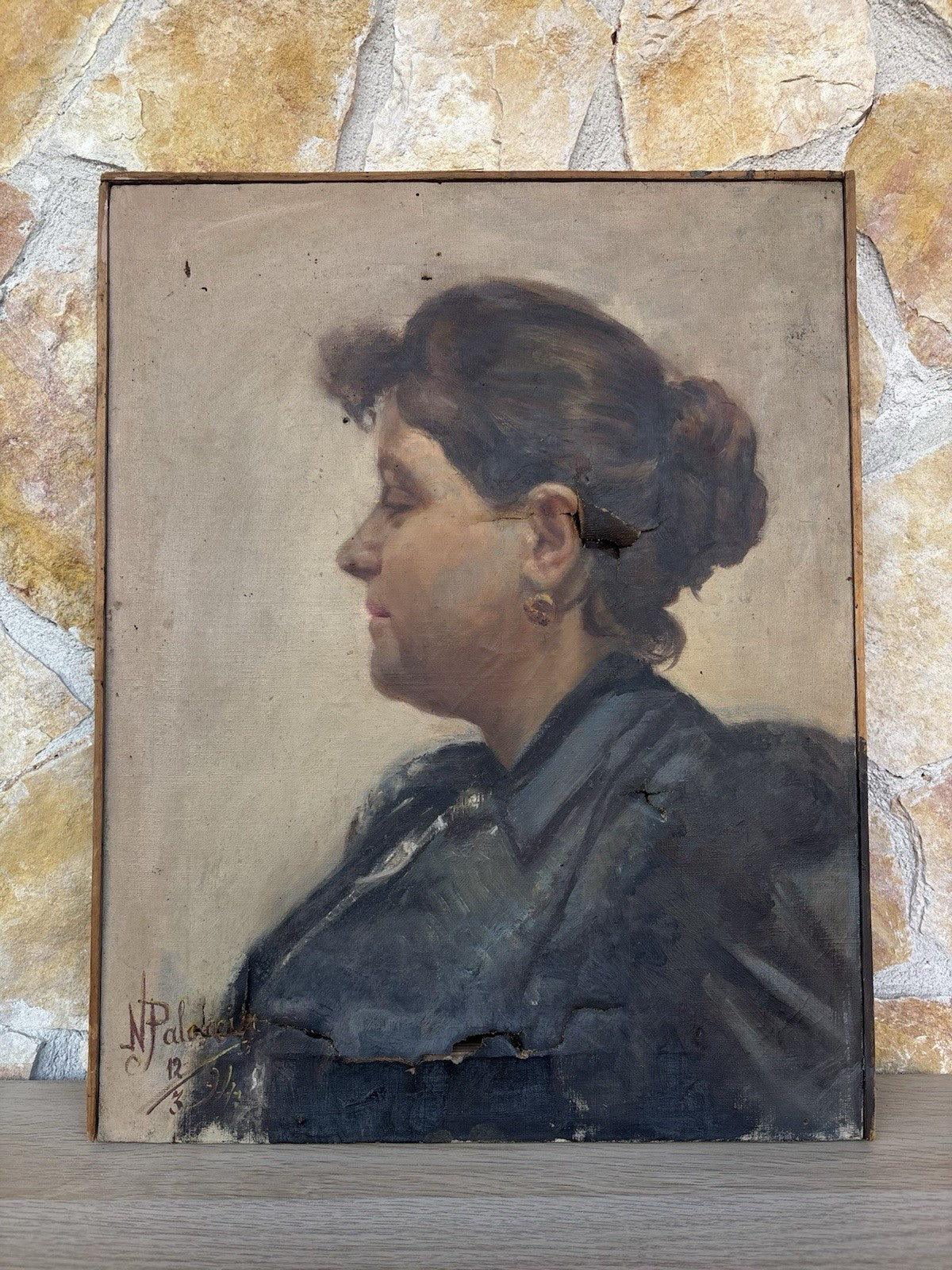 Quadro antico -Profilo Di Donna- dipinto a olio su tela