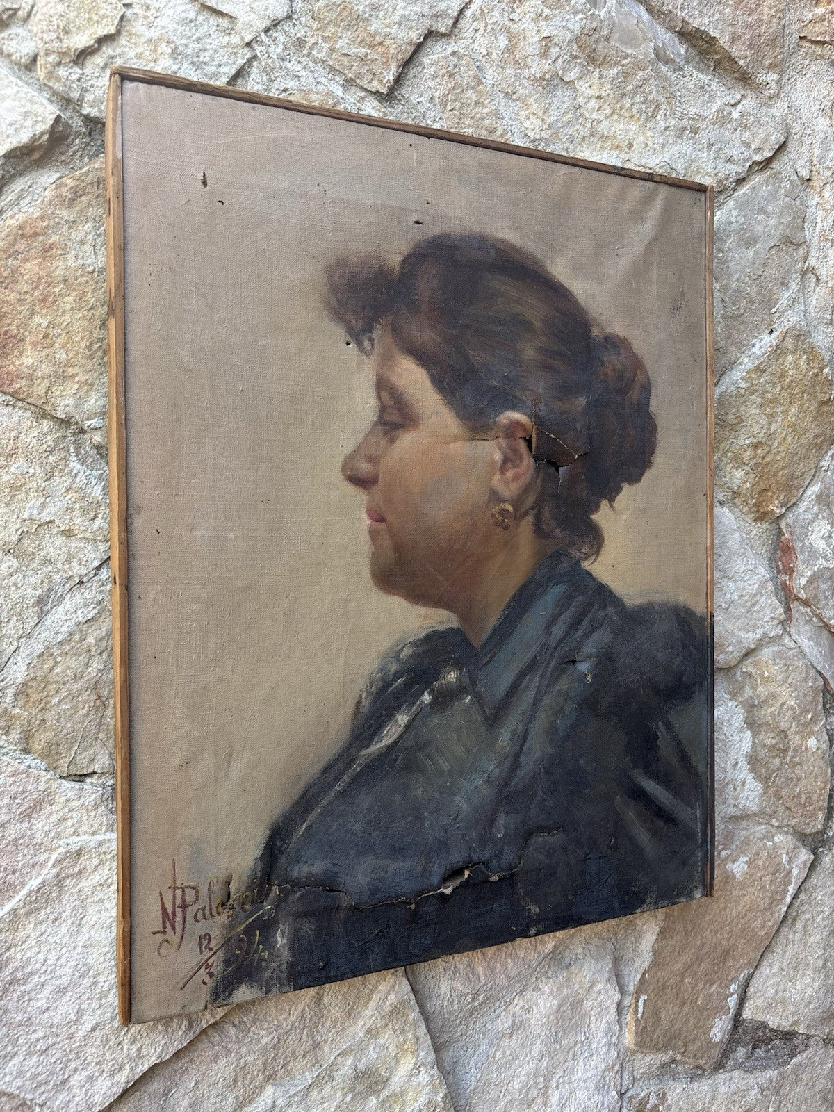 Quadro antico -Profilo Di Donna- dipinto a olio su tela