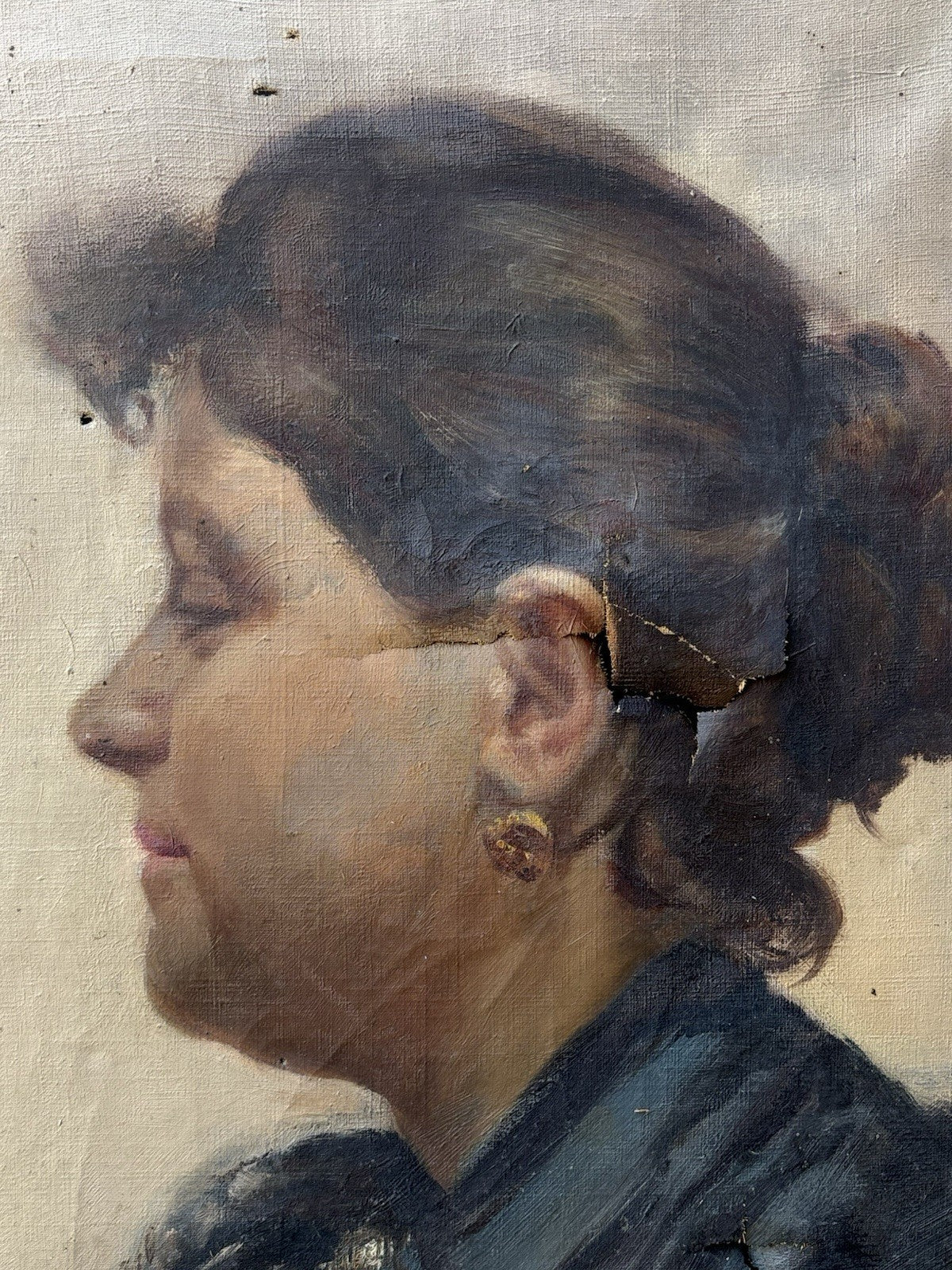 Quadro antico -Profilo Di Donna- dipinto a olio su tela