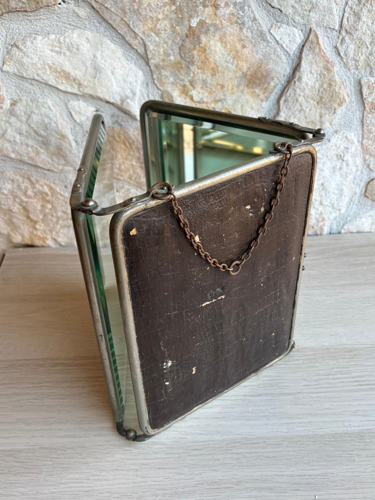 Specchio Vintage Trittico Da Barbiere In Metallo Con Vetro Molato