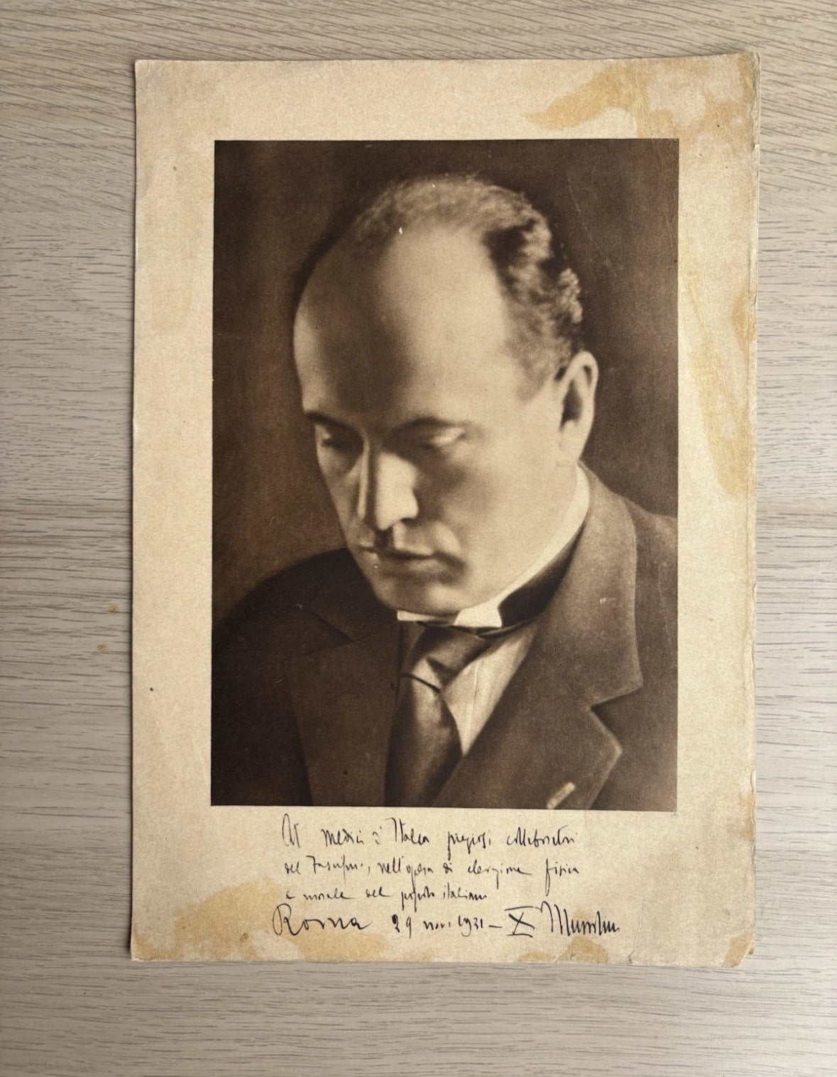 Stampa D’epoca Fotografia Datata 1931 Con Dedica E Firma B.Mussolini