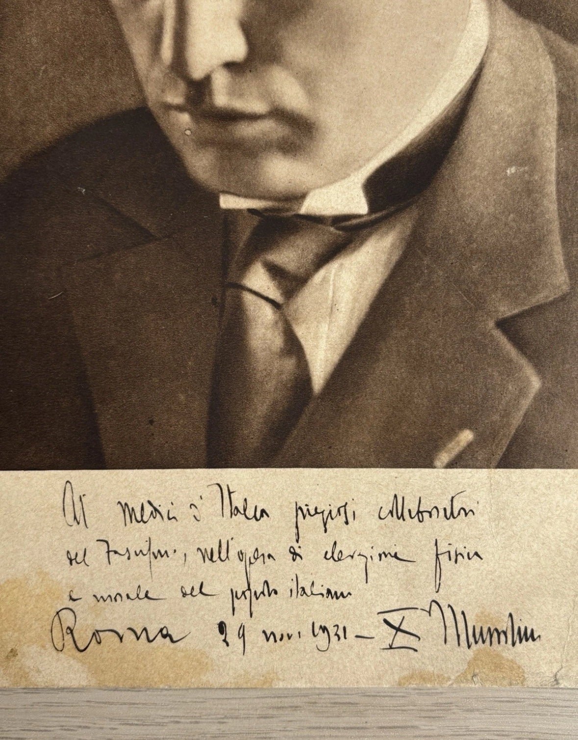 Stampa D’epoca Fotografia Datata 1931 Con Dedica E Firma B.Mussolini
