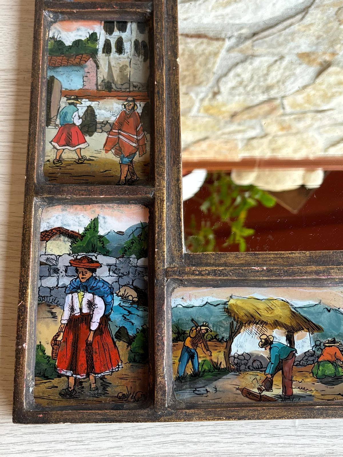 Specchio Vintage Peruviano, con particolari vetri dipinti