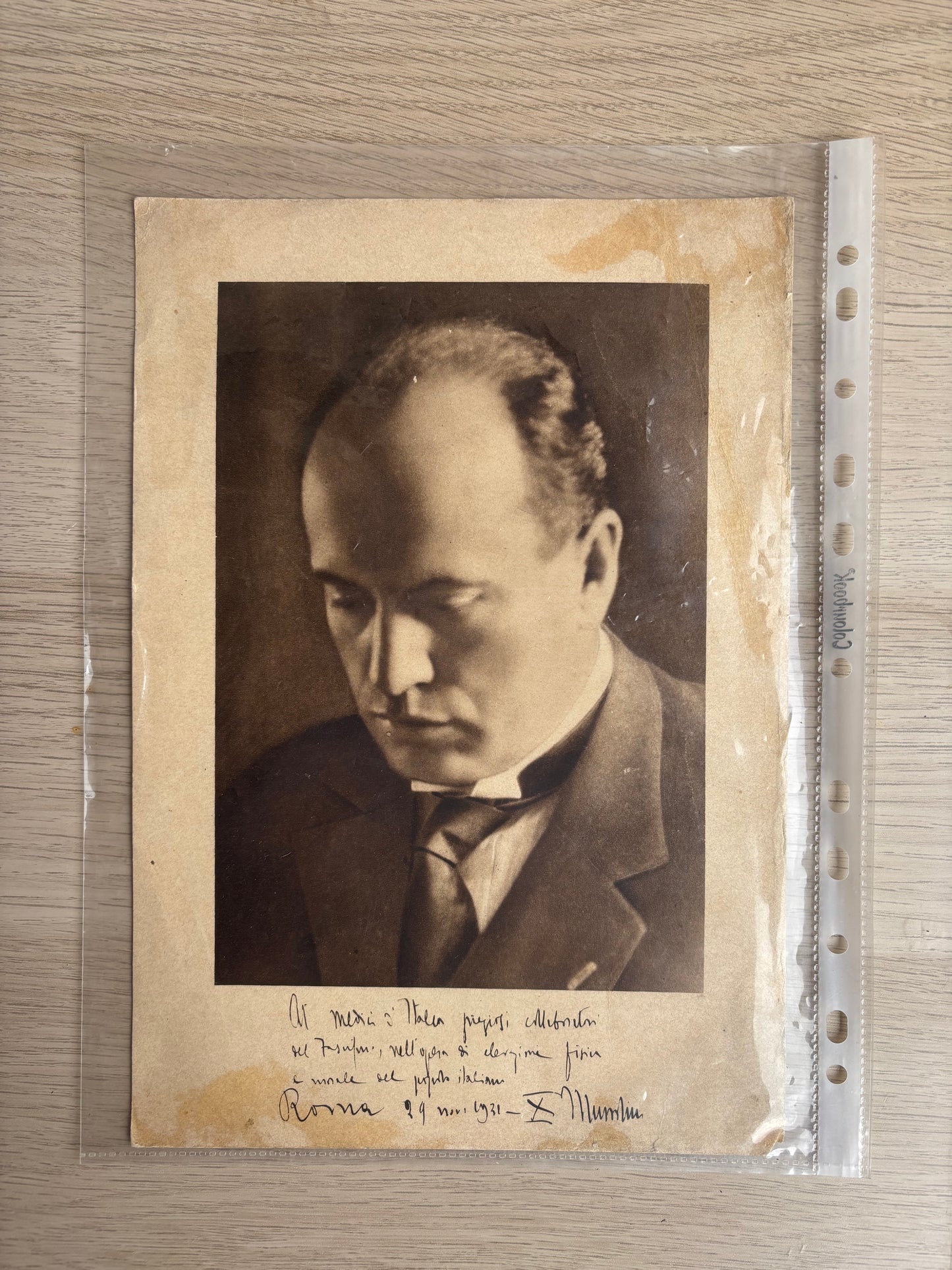 Stampa D’epoca Fotografia Datata 1931 Con Dedica E Firma B.Mussolini