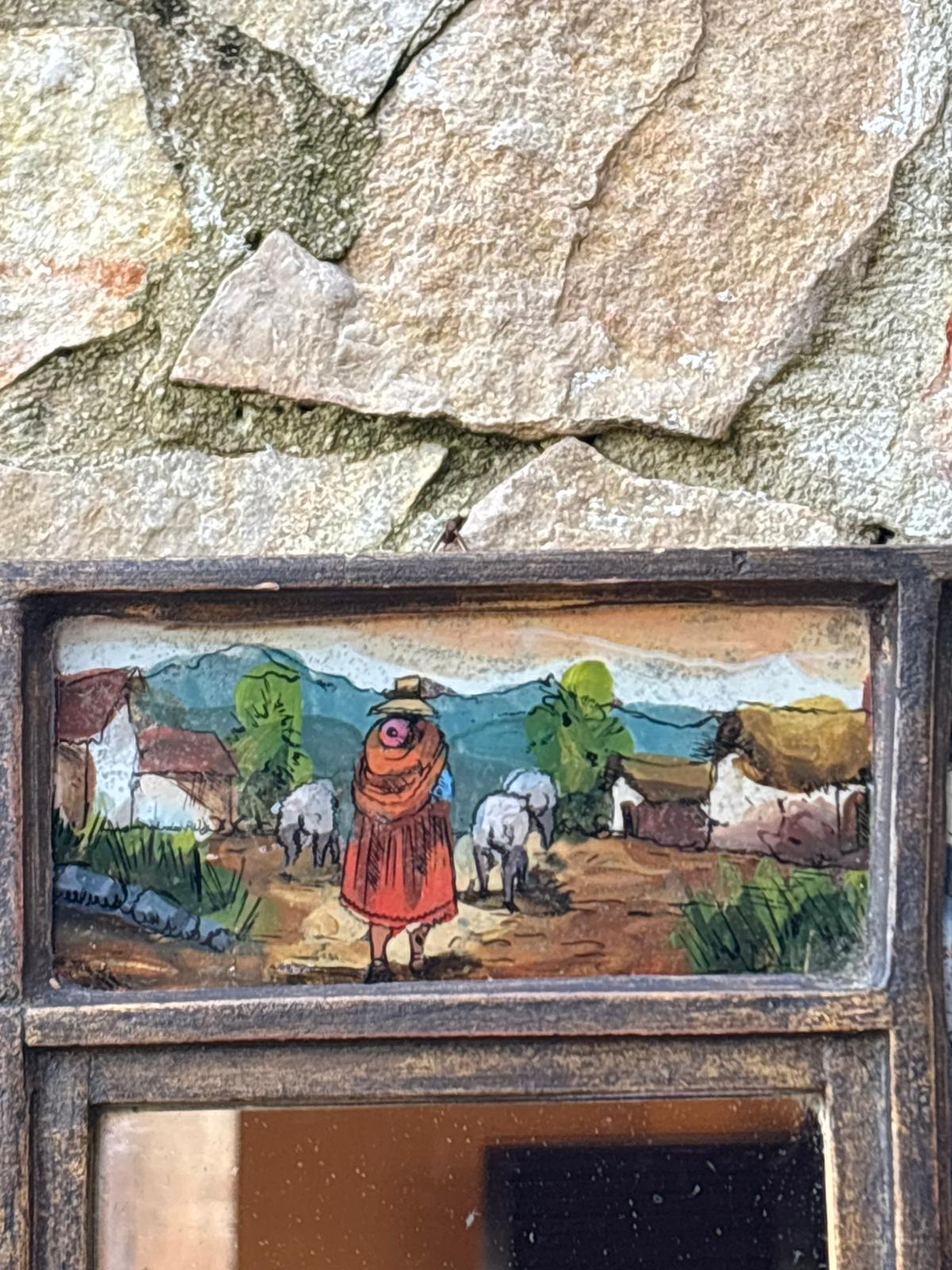 Specchio Vintage Peruviano, con particolari vetri dipinti