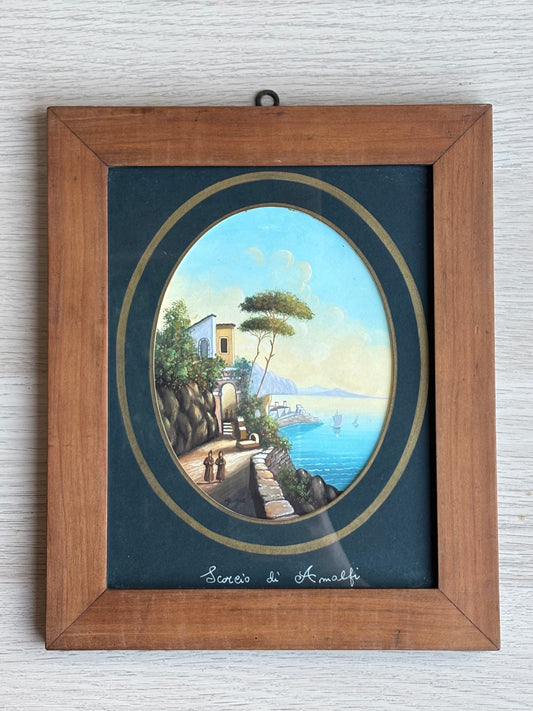 Quadro Gouache Dipinto Vintage -Scorcio Di Amalfi-