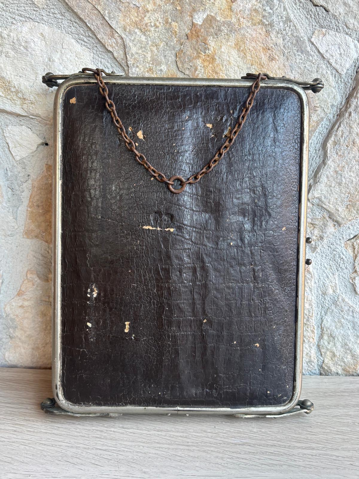 Specchio Vintage Trittico Da Barbiere In Metallo Con Vetro Molato