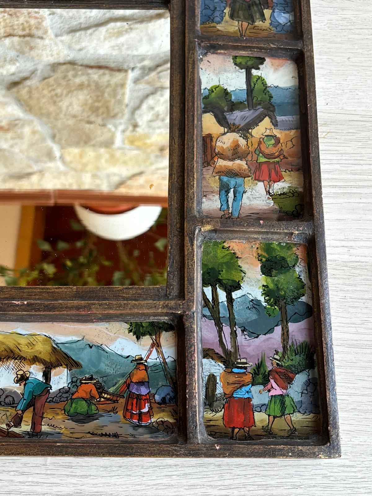 Specchio Vintage Peruviano, con particolari vetri dipinti