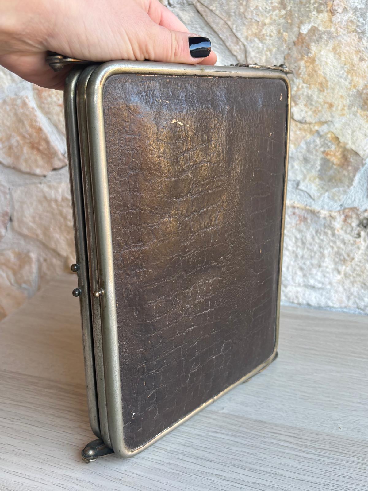 Specchio Vintage Trittico Da Barbiere In Metallo Con Vetro Molato