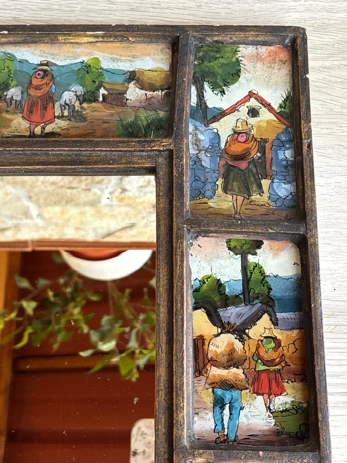 Specchio Vintage Peruviano, con particolari vetri dipinti