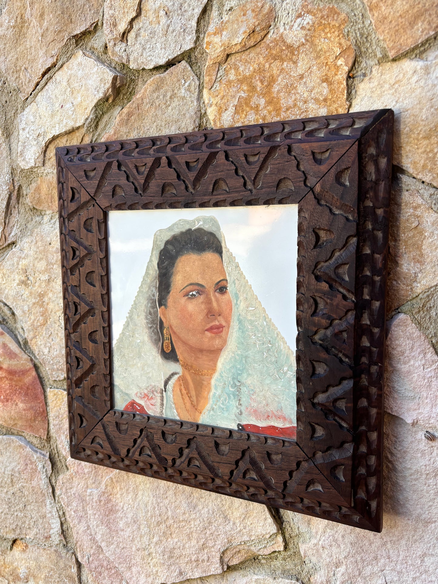 Quadro Vintage -Sarda- Dipinto Su Mattonella In Ceramica