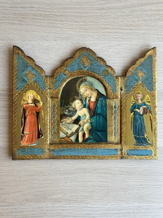 Icona Religiosa Vintage In Legno Stile Fiorentino