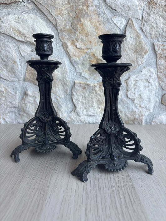 Coppia Di Portacandele Vintage Stile Art Nouveau