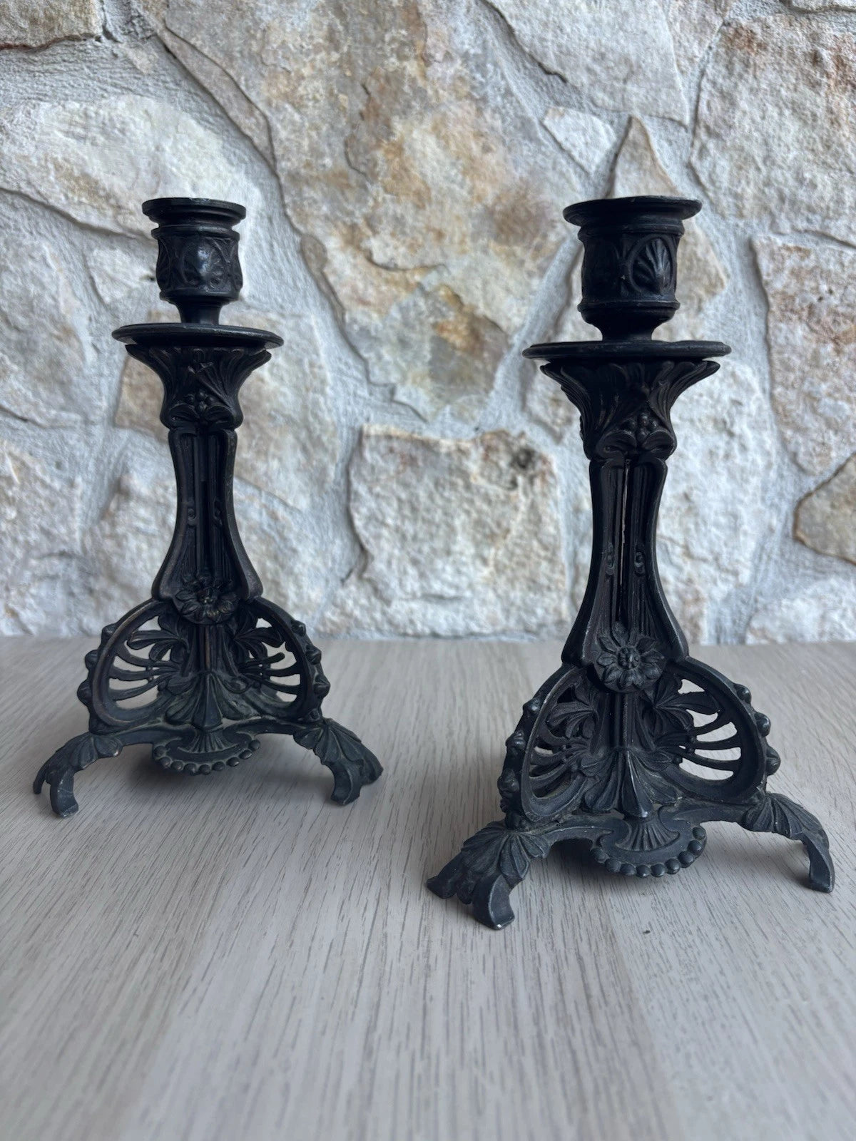 Coppia Di Portacandele Vintage Stile Art Nouveau