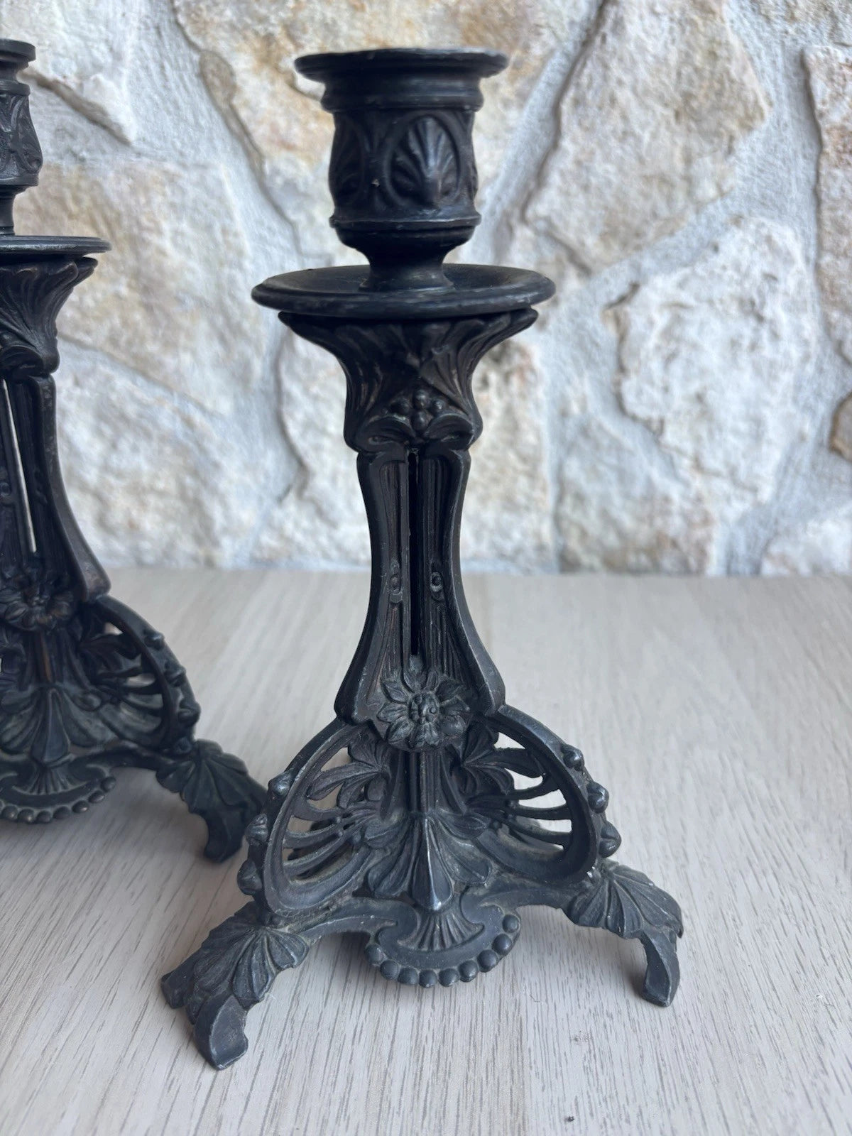 Coppia Di Portacandele Vintage Stile Art Nouveau