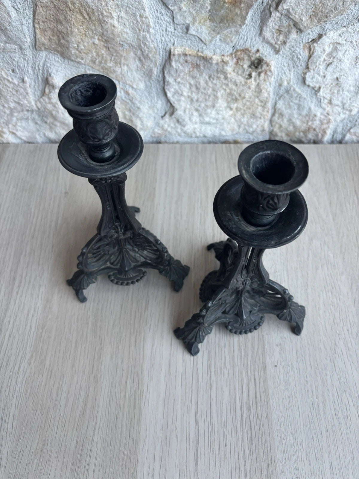 Coppia Di Portacandele Vintage Stile Art Nouveau