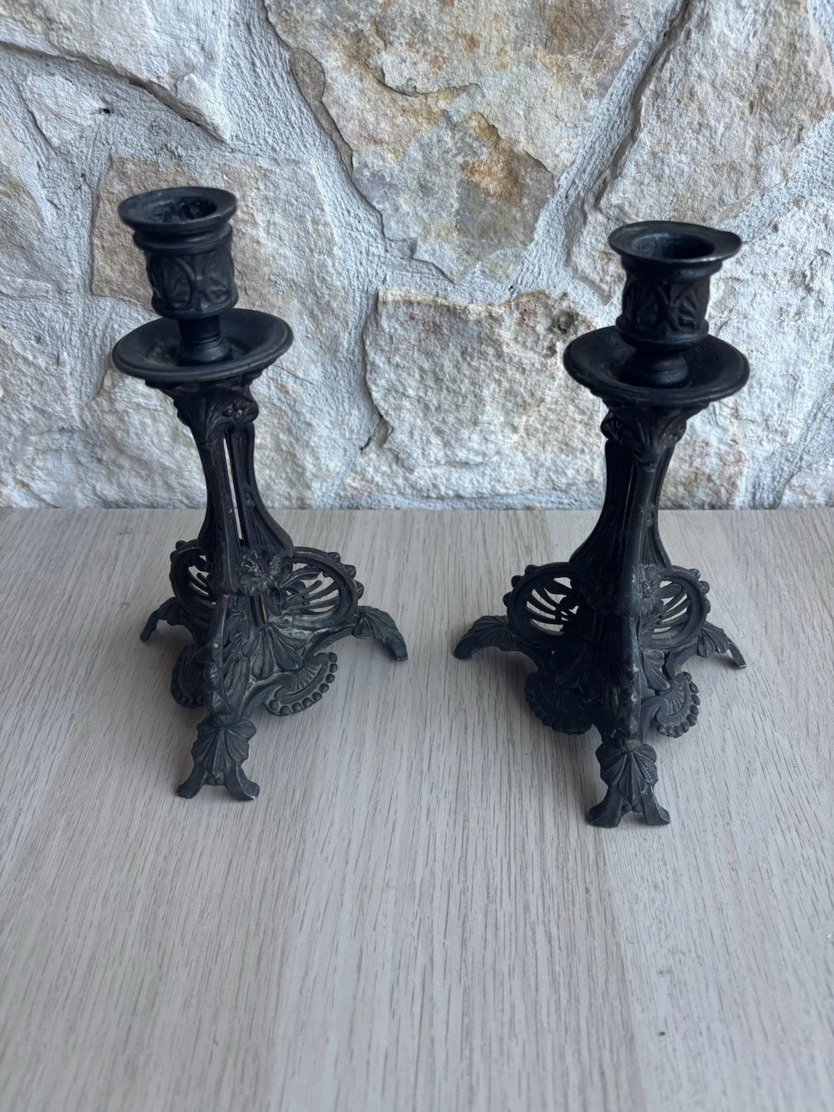 Coppia Di Portacandele Vintage Stile Art Nouveau