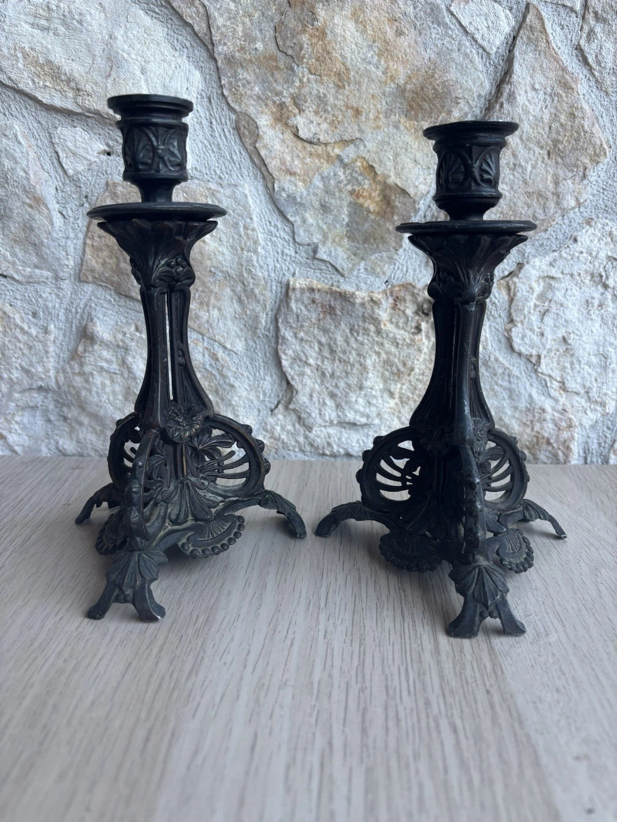 Coppia Di Portacandele Vintage Stile Art Nouveau