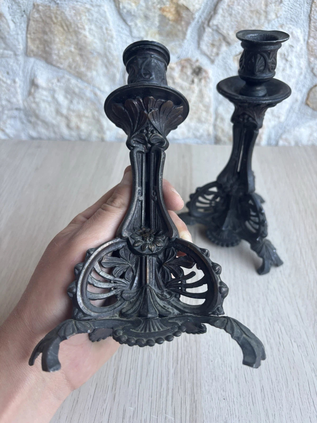 Coppia Di Portacandele Vintage Stile Art Nouveau