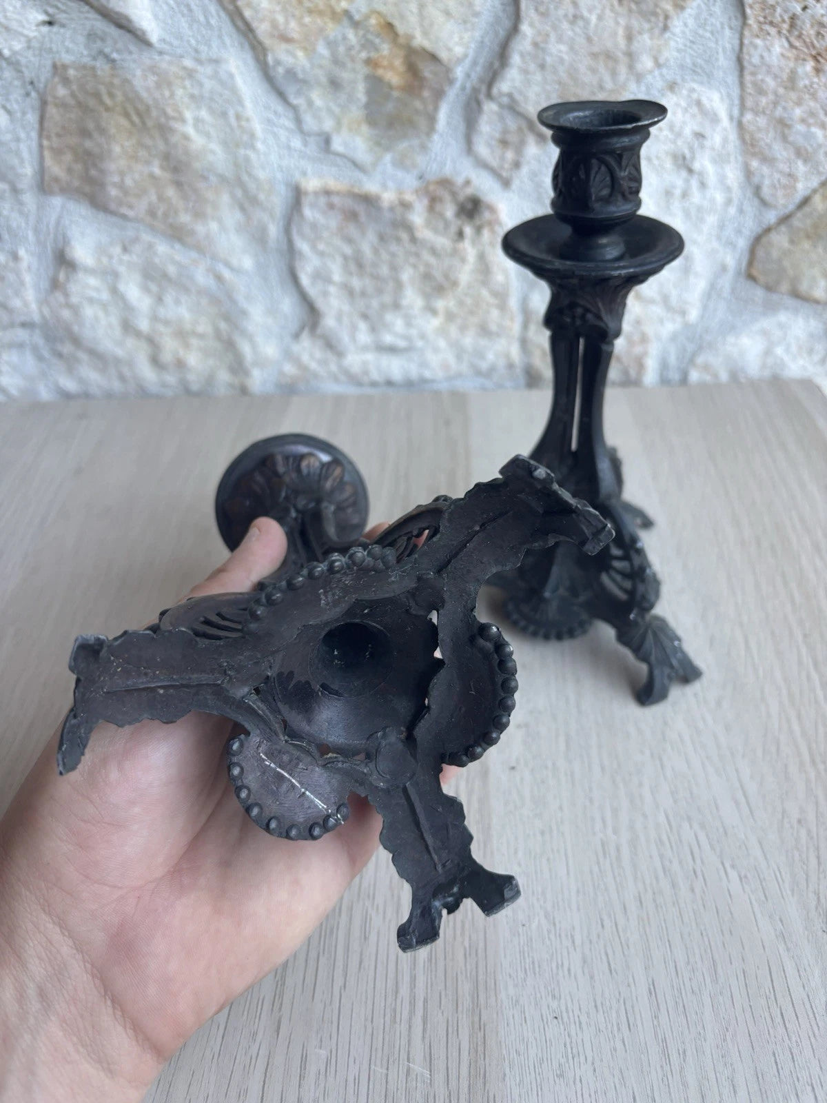 Coppia Di Portacandele Vintage Stile Art Nouveau