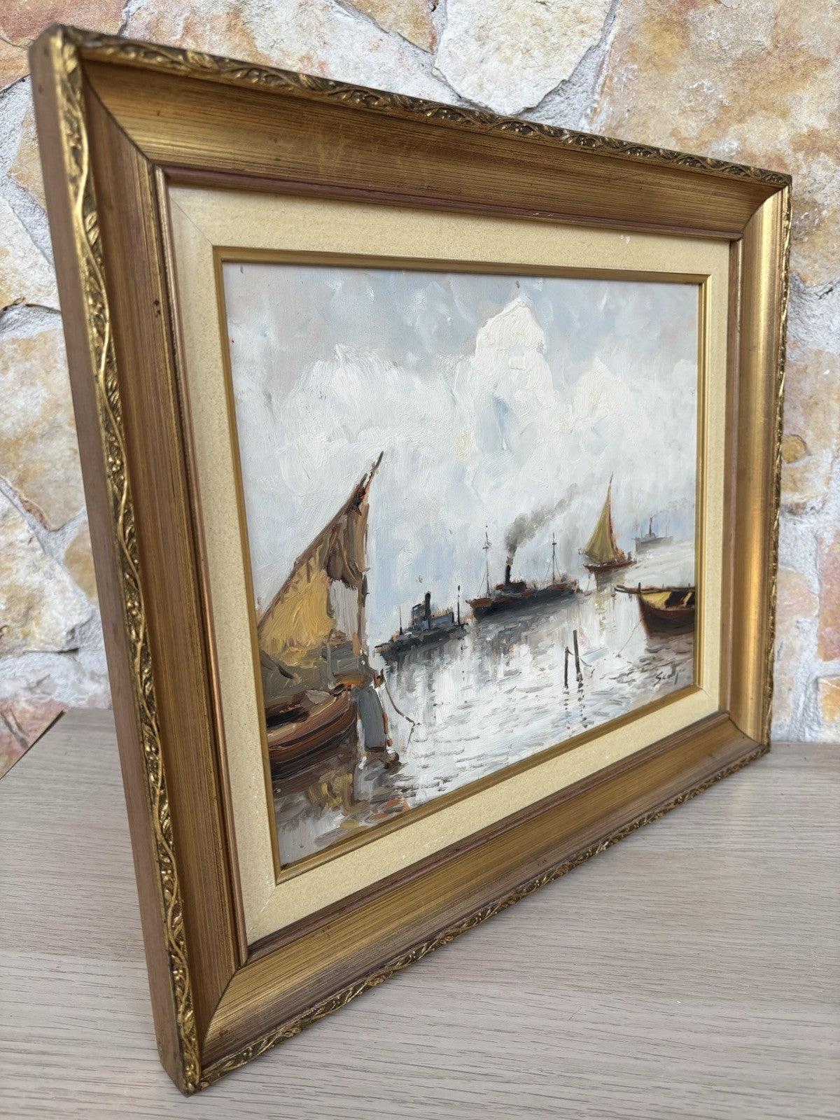 Quadro -Marina Con Barche- dipinto a olio